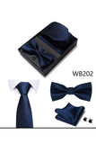 Conjunto clássico masculino formal de gravata e gravata borboleta dourada azul-marinho