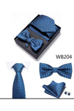 Conjunto clássico masculino formal de gravata e gravata borboleta dourada azul-marinho