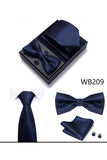 Conjunto clássico masculino formal de gravata e gravata borboleta dourada azul-marinho