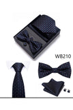 Conjunto clássico masculino formal de gravata e gravata borboleta dourada azul-marinho