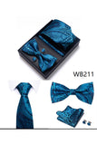 Conjunto clássico masculino formal de gravata e gravata borboleta dourada azul-marinho