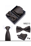 Conjunto clássico masculino formal de gravata e gravata borboleta dourada azul-marinho