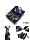 Conjunto clássico masculino formal de gravata e gravata borboleta dourada azul-marinho