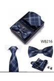 Conjunto clássico masculino formal de gravata e gravata borboleta dourada azul-marinho