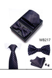 Conjunto clássico masculino formal de gravata e gravata borboleta dourada azul-marinho