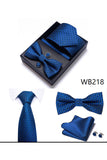 Conjunto clássico masculino formal de gravata e gravata borboleta dourada azul-marinho