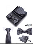 Conjunto clássico masculino formal de gravata e gravata borboleta dourada azul-marinho