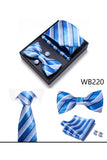 Conjunto clássico masculino formal de gravata e gravata borboleta dourada azul-marinho
