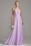 Vestido Comprido de Dama de Honor Linha-A Lilás