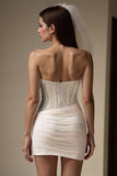Vestido de Noiva Curto Pregueado Bodycon Bodycon em Ivory Sweetheart