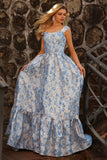 Vestido de Baile de Finalistas Longo Conversível Brocado Jacquard Azul Claro