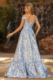 Vestido de Baile de Finalistas Longo Conversível Brocado Jacquard Azul Claro