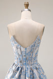 Vestido de Baile Longo Descapotável Jacquard Azul Claro Linha A Azul Descoberto