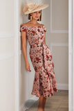 Dusty Rose Floral Off the Shoulder Sereia Midi Mãe do Vestido da Noiva