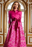 Fuchsia A Line Satin Floral Long Mother of the Bride Dress com mangas