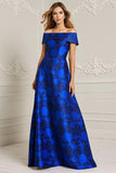Royal Blue Off the Shoulder Impresso Uma Linha Mãe do Vestido da Noiva