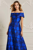 Royal Blue Off the Shoulder Impresso Uma Linha Mãe do Vestido da Noiva