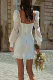 Ivory Corset Bodycon Pescoço Quadrado Vestido de Graduação Curto com Mangas