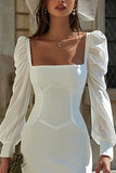 Ivory Corset Bodycon Pescoço Quadrado Vestido de Graduação Curto com Mangas