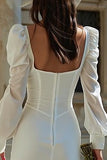 Ivory Corset Bodycon Pescoço Quadrado Vestido de Graduação Curto com Mangas