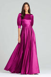 Vestido formal longo de cetim fúcsia