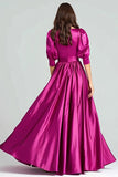 Vestido formal longo de cetim fúcsia