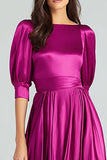 Vestido formal longo de cetim fúcsia