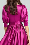 Vestido formal longo de cetim fúcsia