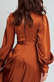 Roupa formal Midi de decote em V em Cetim Ferrugem.