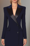 Vestido Blazer de Manga Longa com bainha em lapela Navy Peak