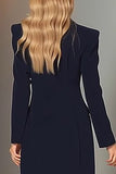 Vestido Blazer de Manga Longa com bainha em lapela Navy Peak