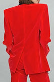 Fato feminino de veludo de lapela de 2 peças vermelho
