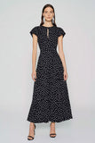 Vestido Longo Preto, Branco com Gola Redonda, Linha A