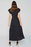 Vestido Longo Preto, Branco com Gola Redonda, Linha A