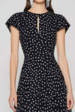 Vestido Longo Preto, Branco com Gola Redonda, Linha A