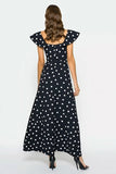 Vestido preto e branco Linha A com mangas esvoaçantes longas e bolinhas