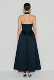 Vestido Comprido Marinha para Convidada de Casamento com Decote Halter e Bolsos