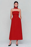 Vestido conversível comprido vermelho sem alças com serpentina