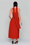 Vestido conversível comprido vermelho sem alças com serpentina