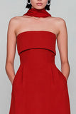 Vestido conversível comprido vermelho sem alças com serpentina
