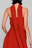 Vestido conversível comprido vermelho sem alças com serpentina
