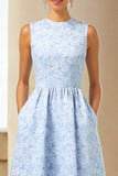 Vestido Jacquard Floral Longo da Linha A azul com bolsos