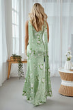 Vestido comprido conversível floral com padrão verde sálvia de sereia e serpentina
