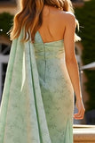 Vestido Maxi Floral Verde Sálvia de Um Ombro com Capa