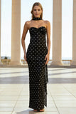 Vestido desconversível comprido desconversível preto preto com bolinhas brancas, sem alças, branco e chiffon,
