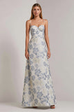 Vestido floral longo de alças finas azul A