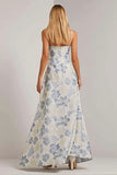 Vestido floral longo de alças finas azul A