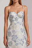 Vestido floral longo de alças finas azul A