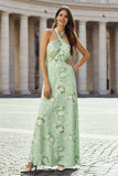 Vestido floral comprido Sage Halter A-Line com costas abertas