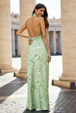Vestido floral comprido Sage Halter A-Line com costas abertas
